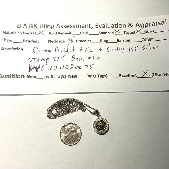 WT# Green Peridot, Cz & Sterling 925 Sterling Necklace - Picture 7 of 7